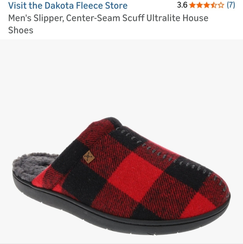 Dakota Sherpa Fleece Slippers Memory Foam Lightweight Buffalo Check Size 8